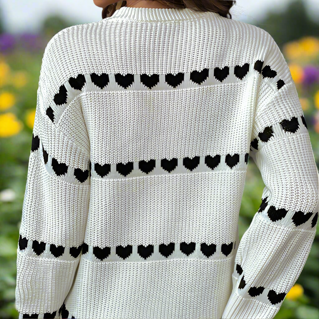 White Long Sleeve Heart Sweater