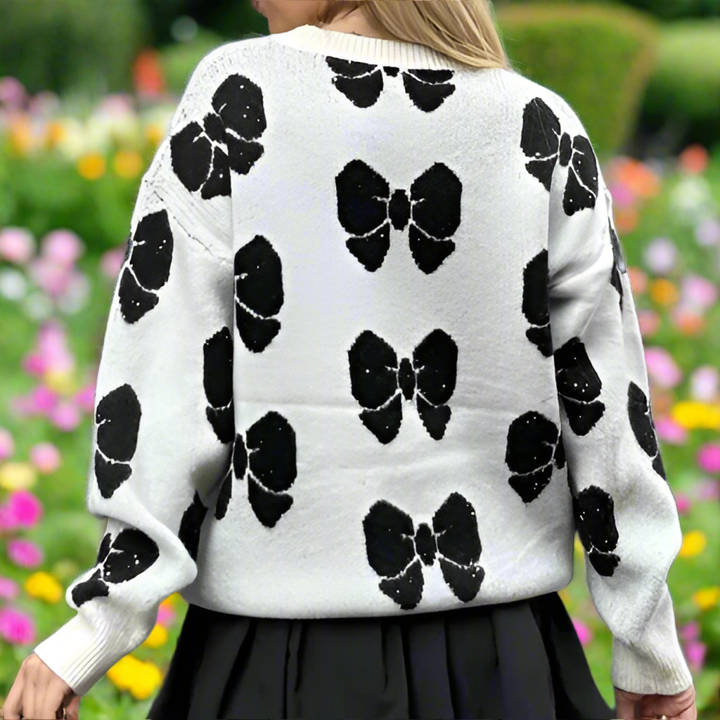 Knit Sweater with Bow Print