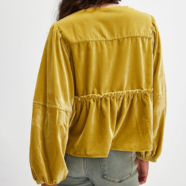 Velvet Front Tie Long Sleeve Top