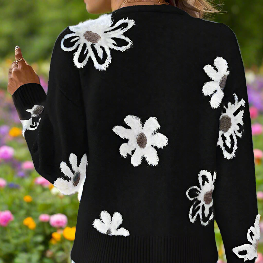 Floral Knit Button Up Cardigan