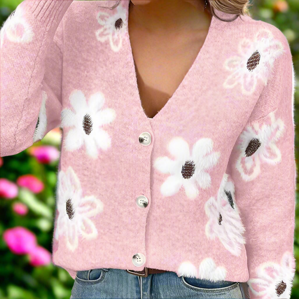 Floral Knit Button Up Cardigan