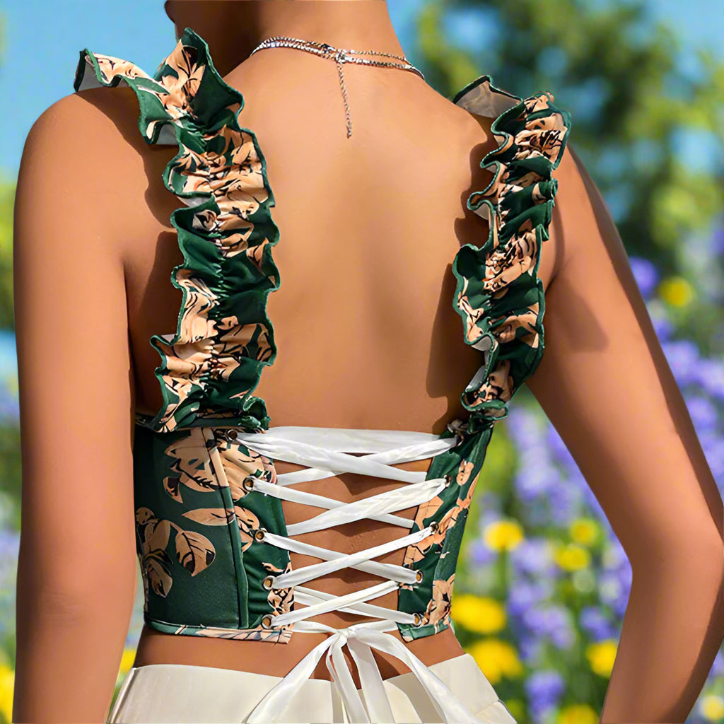 Square Neck Floral Cropped Corset Top