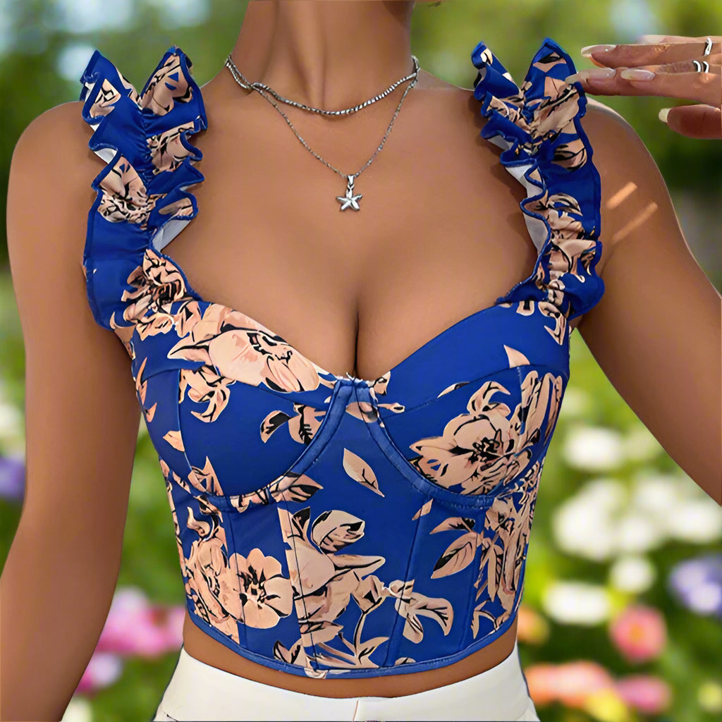 Square Neck Floral Cropped Corset Top