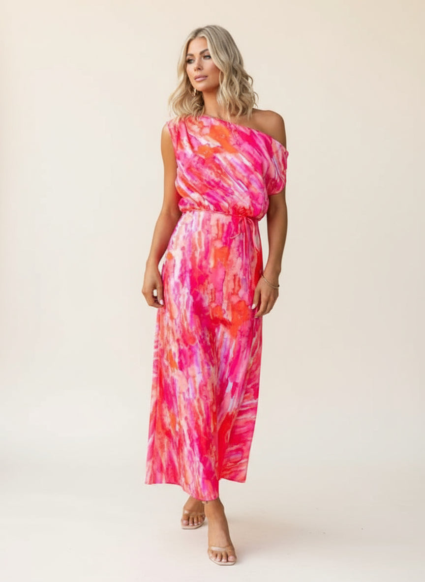 Pink Floral Off The Shoulder Dress