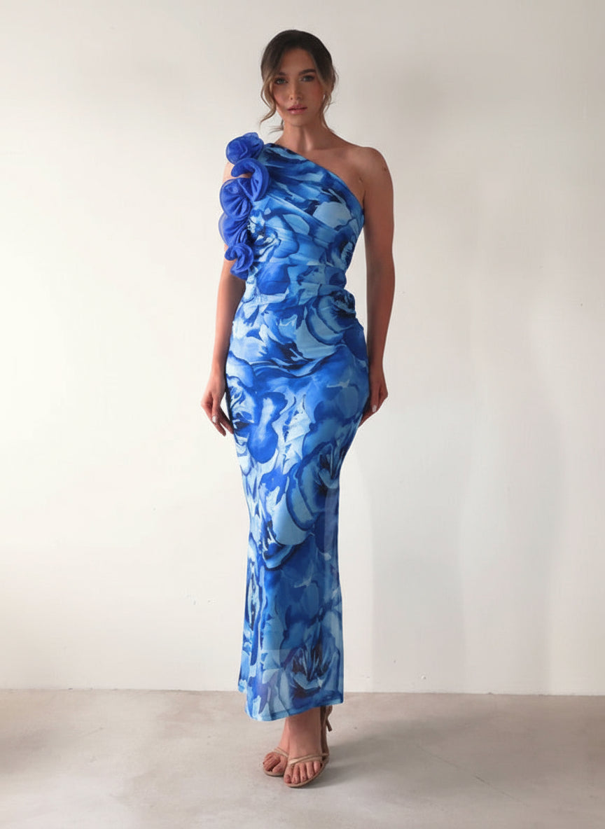 One Shoulder Floral Bodycon Dress