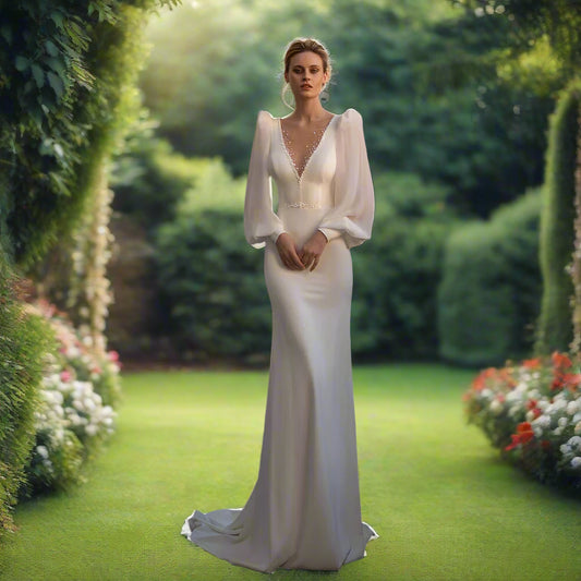 V-Neck Backless Bridal Gown