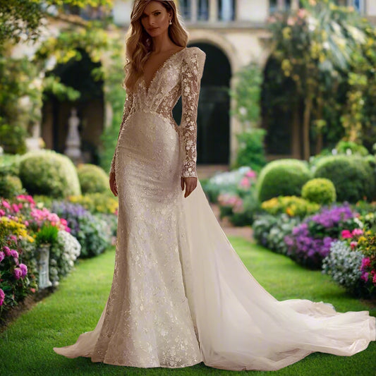 Detachable 2 In 1 Lace Beaded Mermaid Gown